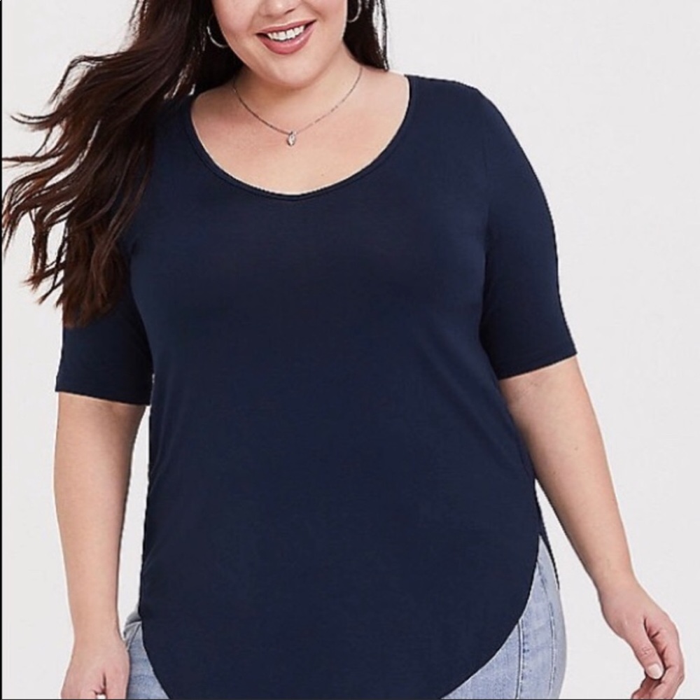 Torrid Navy Super Soft Knit 3/4 Sleeve V Neck Top